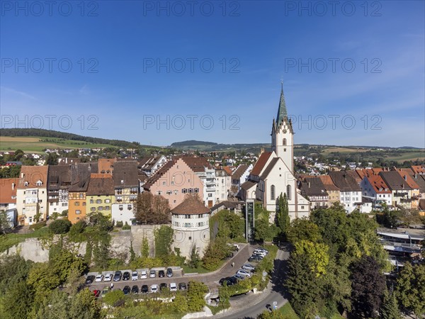 Aerial view of the town of Engen with the Church of the Assumption of the Virgin Mary, Constance