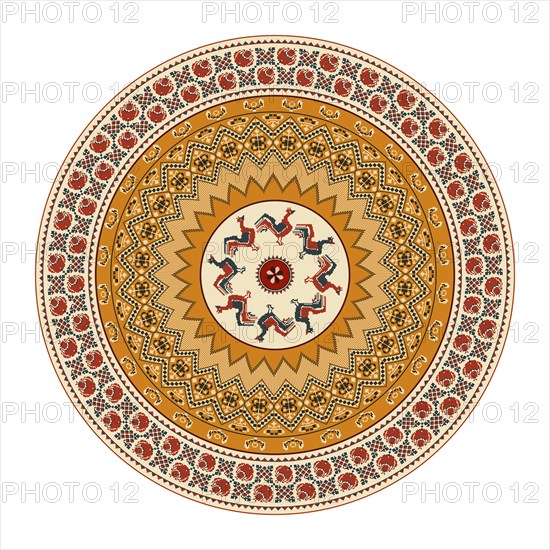 Traditional Polish embroidery round symbol, vector template. Isolated objects over white background