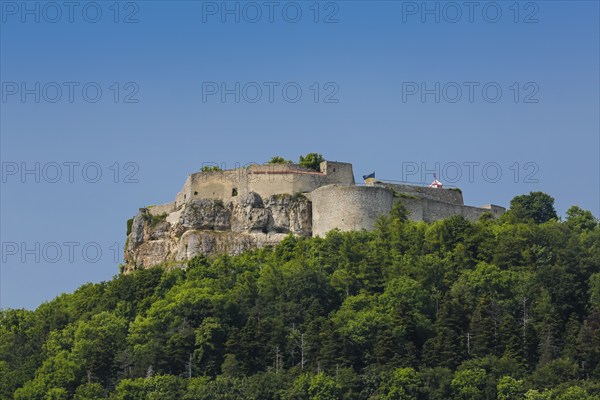 Hohenneuffen Castle, high medieval castle ruins of a large hilltop castle, ruins on the high
