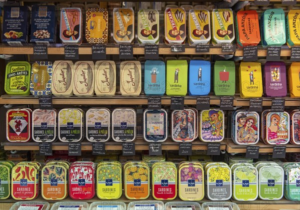 Shop window with sardine cans, Vienna, Austria, Europe