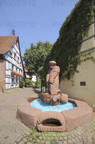 Fischergasse with Fischerbrunnen in Lohr am Main, Lower Franconia, Franconia, Spessart, Bavaria,