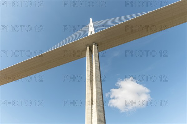 Millau viaduct, cable-stayed bridge over Tarn valley. The highest road bridge in the world. A75