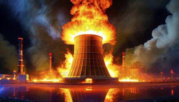 Symbolic image, environmental disaster, explosion in a nuclear reactor in a nuclear power plant,