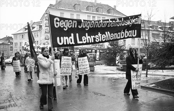 Young unemployed people demonstrated against unemployment and apprenticeship cuts in Solingen,