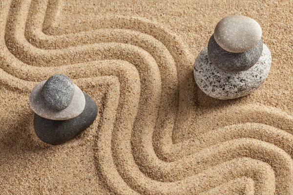 Japanese Zen stone garden, relaxation, meditation, simplicity and balance concept, pebbles and