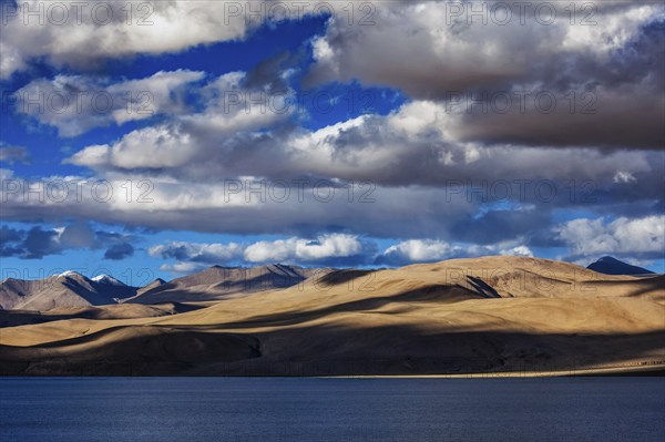 Himalayan lake Tso Moriri on sunset, Korzok, Ladakh, India, Asia