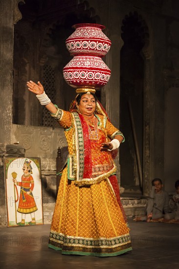 UDAIPUR, INDIA, NOVEMBER 24: Bhavai performance, famous folk dance of Rajasthan state of India.