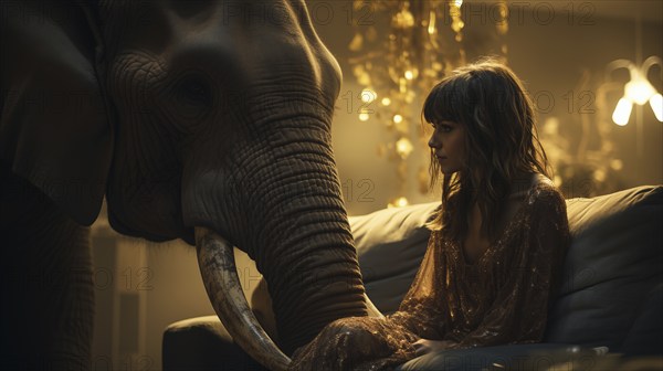 Contemplative young woman sitting in A daze ignoring the elephant in the room. generative AI