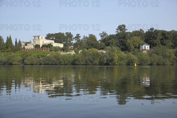 View over the Main River of the Roman Villa Pompejanum and Breakfast Pavilion in the Palace Garden,