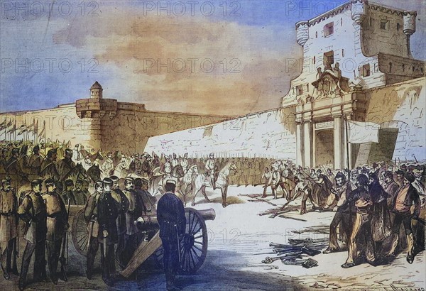 General Caballeros receives the submission of the rebels of Cadiz, In September 1868 Queen Isabella