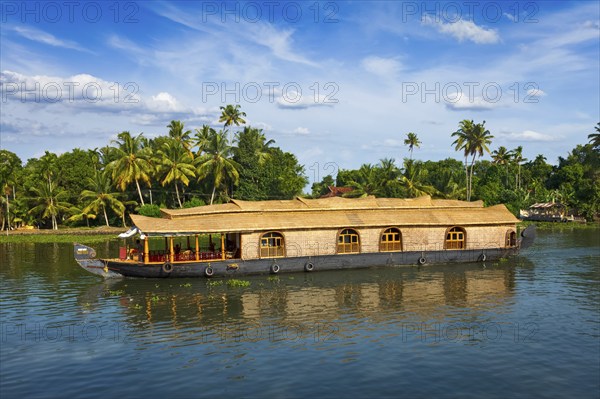 Tourism attraction of Kerala, tourist houseboat in Kerala backwaters. Kerala, India, Asia