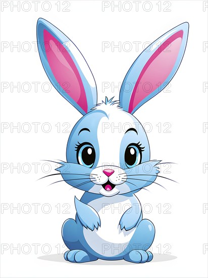 A simple cartoon Easter bunny with a white background, abstract illustration, AI generated
