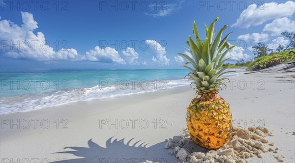 Tropical beach vacation on a scenic sand ocean shore coastline in Caribbean islands, AI generated