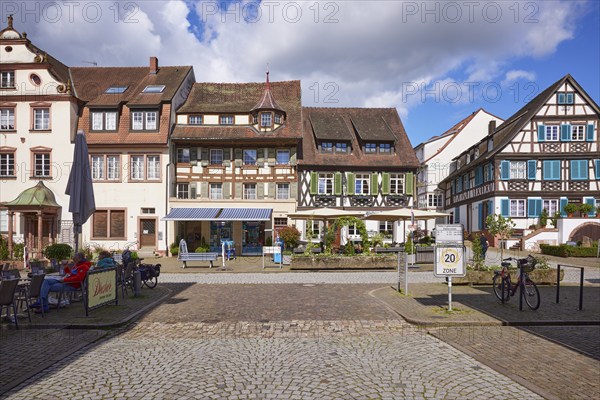 Half-timbered houses and the Pfeffermühle restaurant in Gengenbach, Black Forest, Ortenaukreis,
