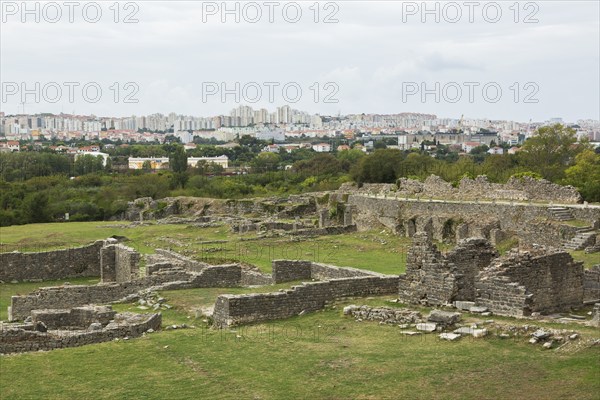 High angle view of old stone wall structures at ancient 3rd century Roman ruins of Salona near