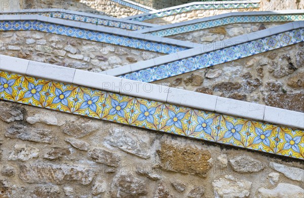 Staircase made of traditional ceramic, Sciacca, Agrigento district, Sicily, Italy, Europe