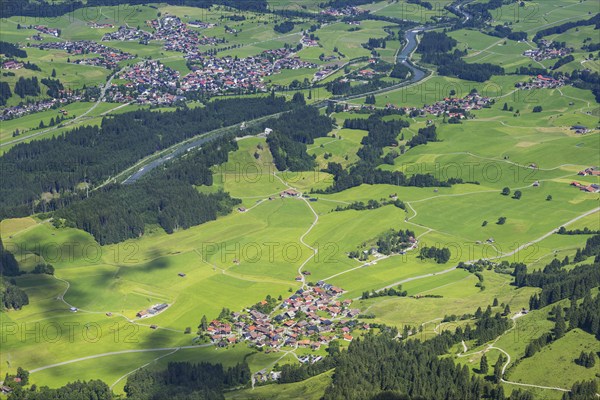 Panorama from the Rubihorn, 1957m, into the Illertal, Allgäu, Bavaria, Germany, Europe