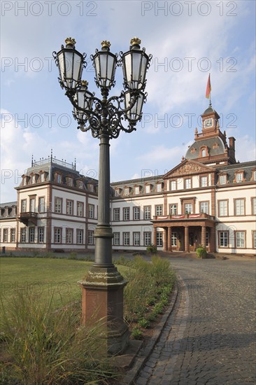 Candelabra and street lamp in the park of Philippsruhe Castle, Kesselstadt, Hanau, Hesse, Germany,
