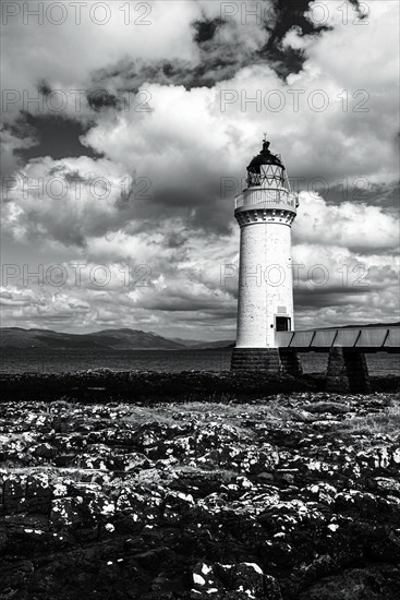 Rubha nan Gall in Black and White, Tobermory Lighthouse, Tobermory, Isle of Mull, Scotland, UK