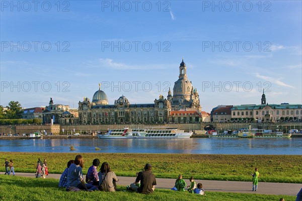 Dresden silhouette, with view from Neustädter Elbufer to Dresden's historic city centre