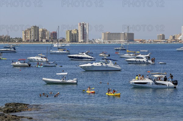 Sailing boats at Cabo de Palos, in the background the village La Manga del Mar Menor, Province of