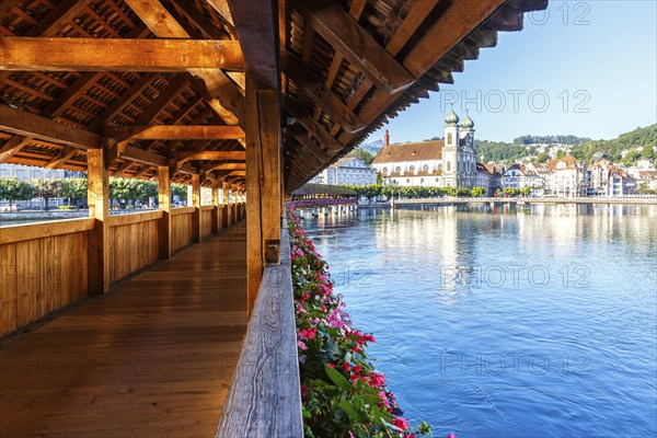 Chapel Bridge town on the river Reuss with bridge in Lucerne, Switzerland, Europe