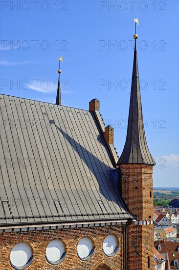 Tower and roof of the Georgenkirche, Old Town Hanseatic City of Wismar, Mecklenburg-Western