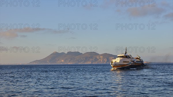 Morning light, hydrofoil, hydrofoil, Liberty Lines, Carmen M., Favignana Island, Levanzo town, main