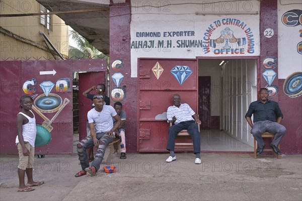 Diamond dealers outside their office, Bo, Bo District, Southern Province, Sierra Leone, Africa