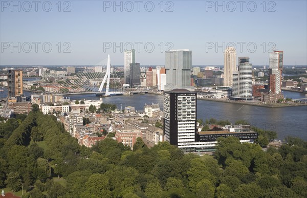 Views looking over the city centre from the 185 metre tall Euromast tower, Rotterdam, Netherlands