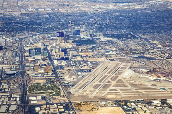 Aerial view of Las Vegas International Airport (LAS) in Las Vegas, USA, North America