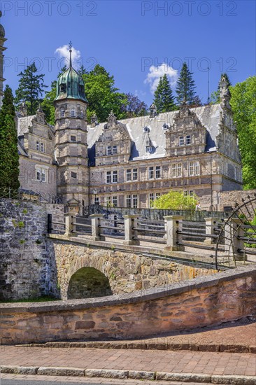 Castle bridge of Hämelschenburg Castle, Weser Renaissance castle, municipality of Emmerthal, Emmer,