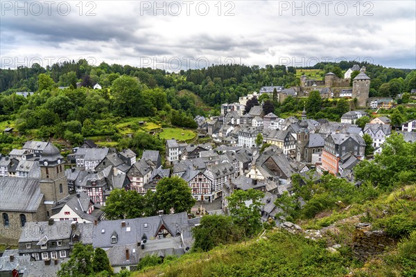 The town of Monschau, in the Eifel, on the river Rur, North Rhine-Westphalia, Germany, Europe
