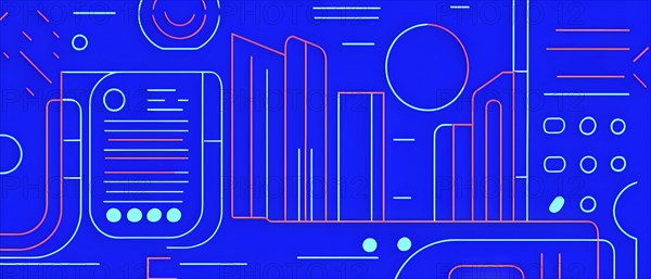 Abstract minimalist illustration theme in vibrant neon color accents symbolizing fun and ease, AI
