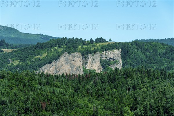 Majestic Dent du Marais overlooking Lac Chambon in Parc Naturel Régional des Volcans d'Auvergne,