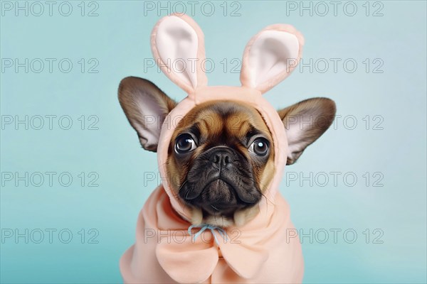 French Bulldog with easter bunny ears. KI generiert, generiert AI generated