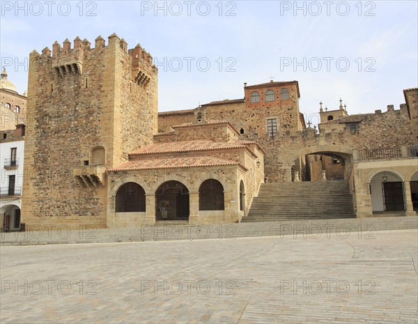 Torre de Bujaco tower in Plaza Mayor, Caceres, Extremadura, Spain, Europe