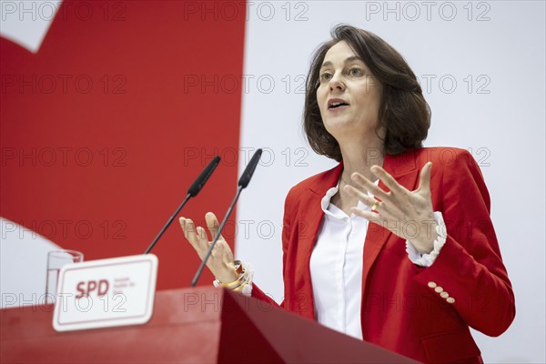 Katarina Barley, SPD lead candidate for the European elections, at a press conference in Berlin, 12