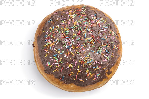 Homemade glazed and decorated chocolate easter pie isolated on a white background. Top view, flat
