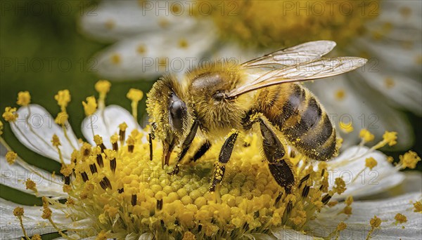 Animals, Symbol, Bee, Honey bee with pollen on its body, Apis mellifera, AI-generated, AI generated