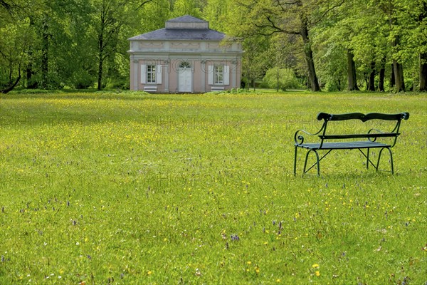Bench in the park of Schloss Fasanerie, Eichenzell, Hesse, Germany, Europe