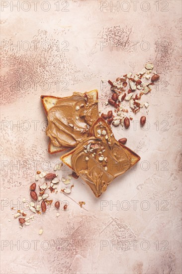 Peanut butter toast, top view, breakfast, no people