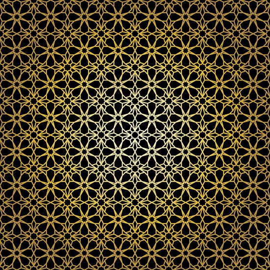 Geometric gold lace seamless pattern. Arabic tile lattice vector background.