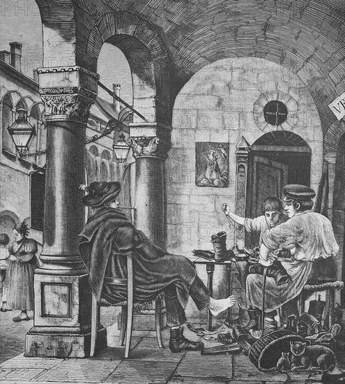 Shoemaker's workshop, shoemaker, shoemaker's workshop in Padua, Italy, Historical, digitally