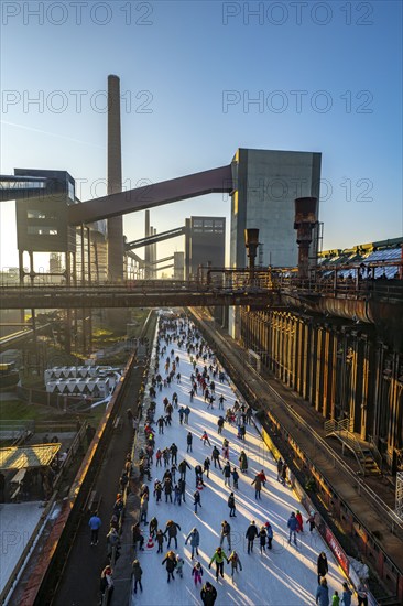 Ice rink at the Zollverein coking plant, Zollverein World Heritage Site, Essen, Germany, Europe