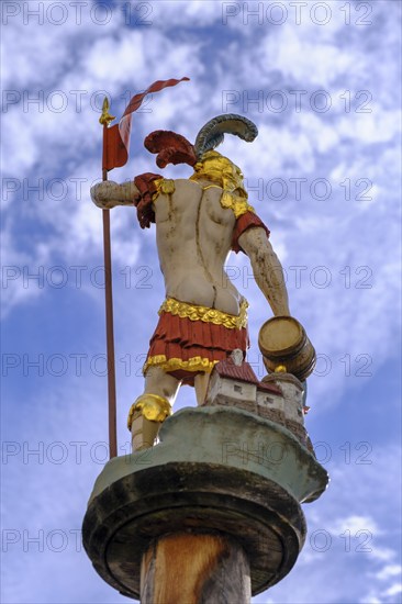 Backside, bum, bottom, St Florian, fountain figure, at Fritzplatz, Bad Tölz, Upper Bavaria,