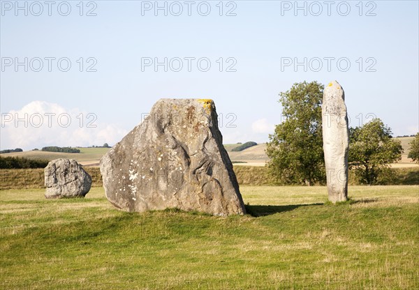 Standing stones in the Neolithic henge stone circle Avebury, Wiltshire, England, United Kingdom,
