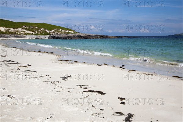 Sandy beach at Bagh a Deas, South Bay, Vatersay island, Barra, Outer Hebrides, Scotland, UK