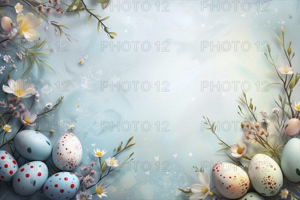 A festive and vibrant background for Easter celebration, featuring multiple decorated eggs in