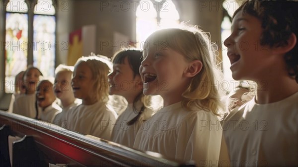 Young girls gather in the church for the choir singing, generatvie AI, AI generated